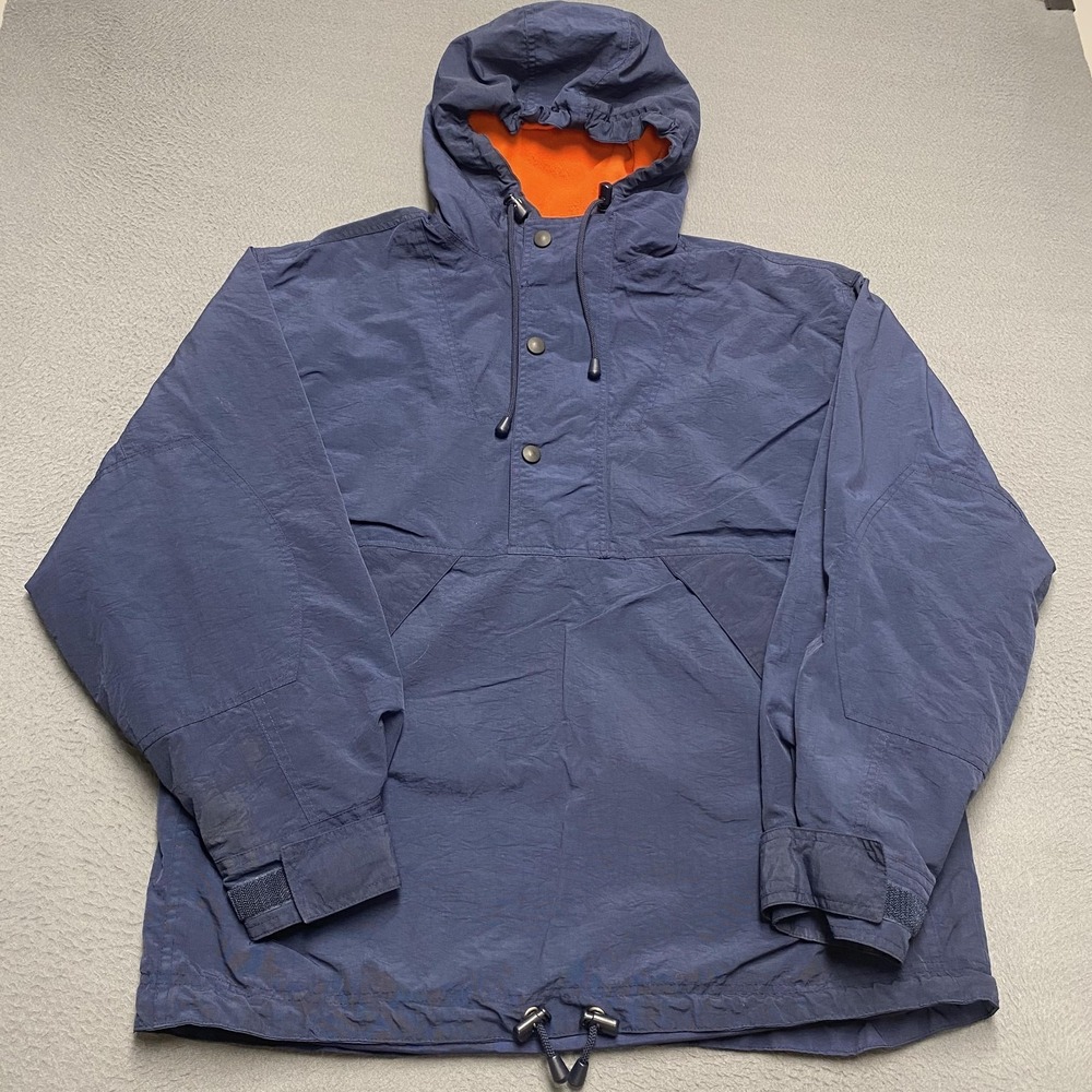 Gap Jacket Mens Small Blue Hooded Fleece Lined Anorak Pullover Pockets Winter